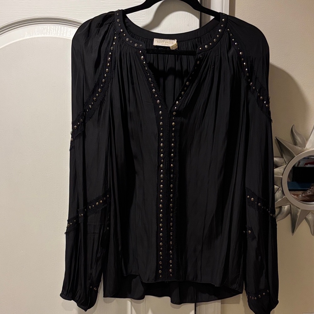 Ramy Brook Midnight Blouse with Embellished Trim